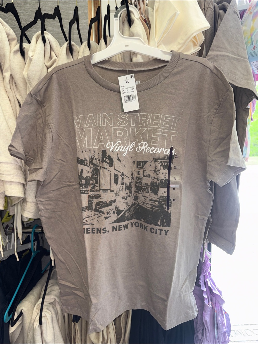 5/$10 Main Street Market Vinyl Records Graphic Tee - Gray